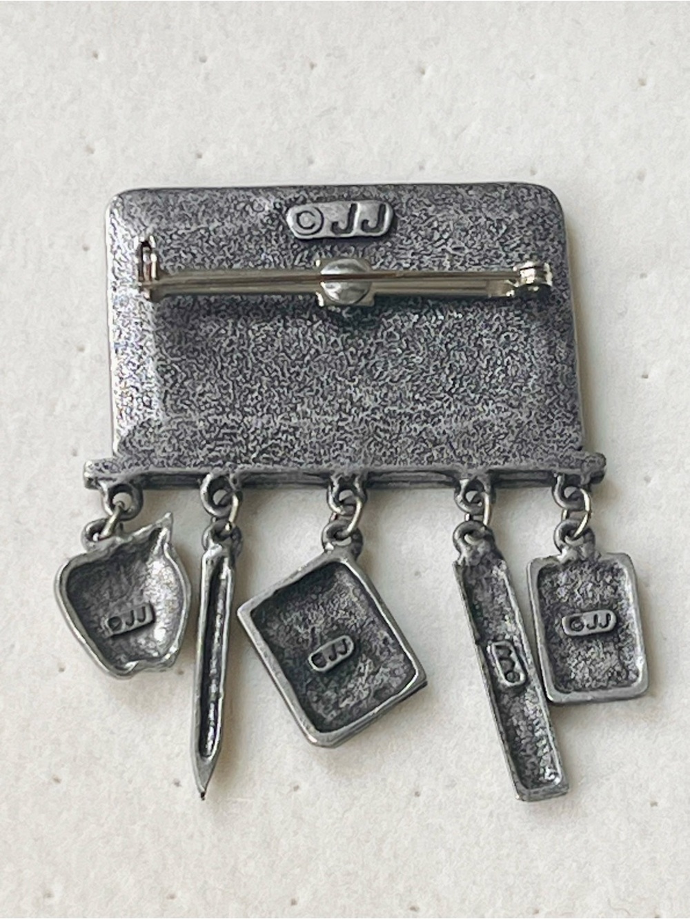 Vintage JJ Pewter Math Teacher Blackboard Brooch - Dangle Charms - Picture 4 of 7